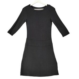 Toad&Co Women Gorpcore Minimalist Nixi Eco Dress XS Black 3/4 Sleeve Pocket LBD